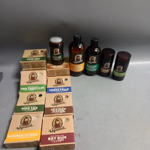 LOT OF APPROX 16 DR SQUATCH MENS SOAP, DEODORANT AND SHAMPOO VARIOUS SCENTS