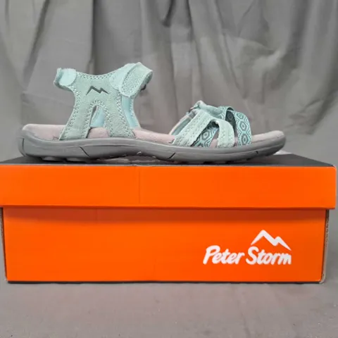 BOXED PAIR OF PETER STORM OPEN TOE SANDALS IN LIGHT BLUE UK SIZE 4