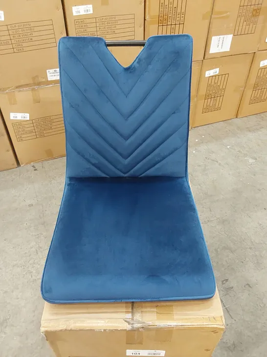 BOX CONTAINING SET OF 2 BLUE VELVET DINING CHAIR