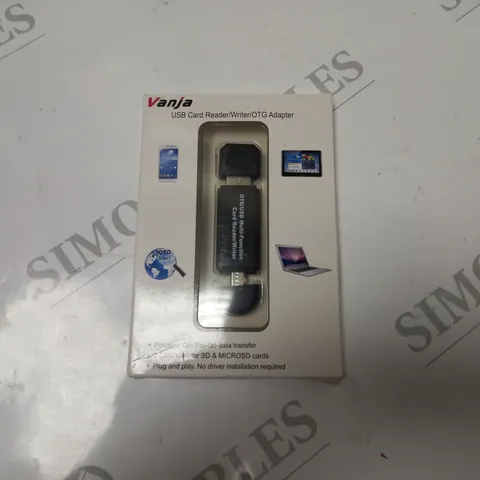 BOXED VANJA USB CARD READER/WRITER/OTG ADAPTER, WITH SLOTS FOR SD/MICROSD CARDS