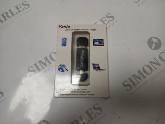 BOXED VANJA USB CARD READER/WRITER/OTG ADAPTER, WITH SLOTS FOR SD/MICROSD CARDS