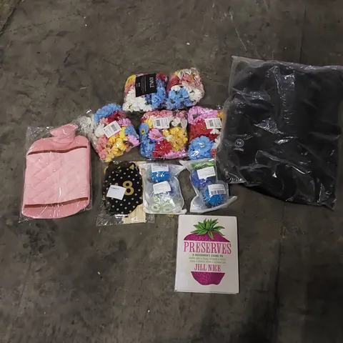 PALLET TO CONTAIN ASSORTED HOUSEHOLD ITEMS AND CONSUMER PRODUCTS. INCLUDING CRAFT DECORATION SUNFLOWERS, EXERCISE GRIP ITEMS, HOT WATER BOTTLE, BACKPACK ETC