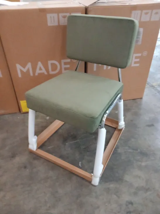 FIVE BRAND NEW BOXED MADE KNOX PISTACHIO GREEN VELVET DINING CHAIRS WITH CHROME LEGS(5 BOXES)