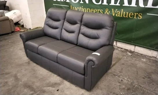 QUALITY BRITISH DESIGNED & MANUFACTURED G PLAN HOLMES SMALL 3 SEATER SOFA CAMBRIDGE SLATE LEATHER