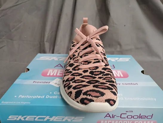 BOXED PAIR OF SKECHERS ANIMAL PRINT AIR COOLD TRAINERS - SIZE 6