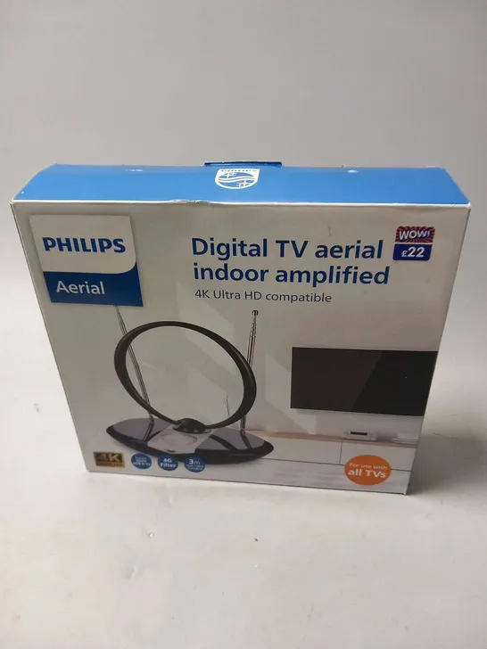 BOXED PHILIPS AERIAL DIGITAL TV AERIAL INDOOR AMPLIFIED 4K ULTRA HD COMPATIBLE