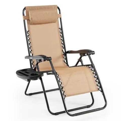 BOXED FOLDING PATIO RECLINER WITH REMOVABLE HEADREST AND CUP HOLDER