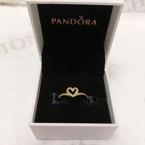 PANDORA SPARKLING WISHBONE HEART RING - SIZE N