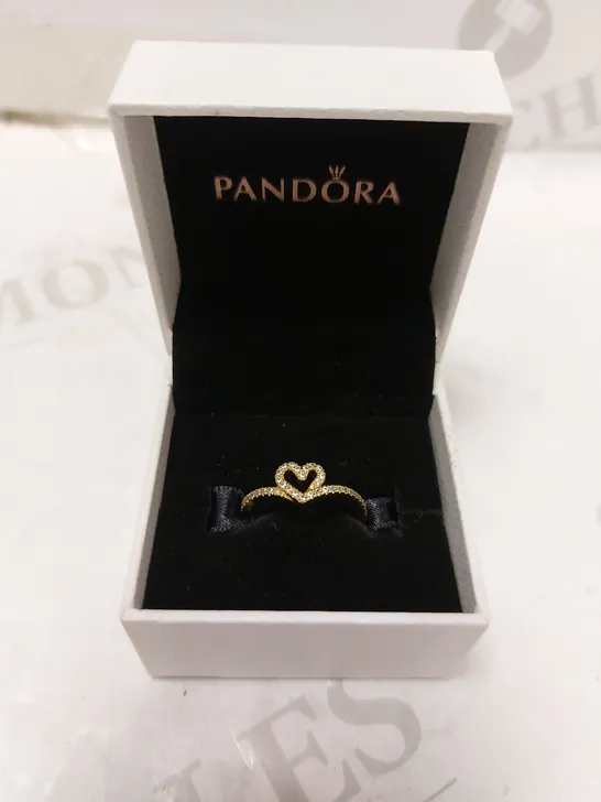 PANDORA SPARKLING WISHBONE HEART RING - SIZE N