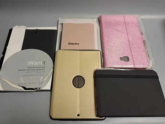 LOT OF 5 ASSORTED TABLET CASES TO INCLUDE IWANTIT IPAD 10.2" & 10.5" CASE AND GLITTER PINK PROCASE