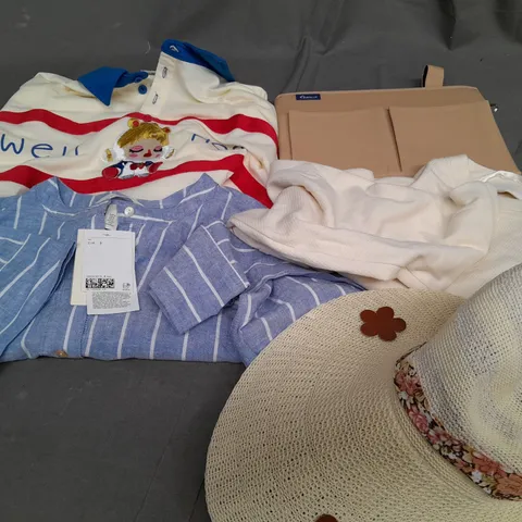 BOX OF APPROXIMATELY 25 ASSORTED CLOTHING ITEMS TO INCLUDE - POLO SHIRT , SHIRT , HAT ETC - COLLECTION ONLY 