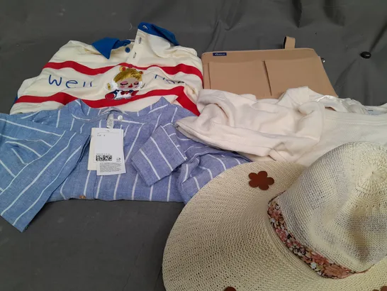 BOX OF APPROXIMATELY 25 ASSORTED CLOTHING ITEMS TO INCLUDE - POLO SHIRT , SHIRT , HAT ETC - COLLECTION ONLY 