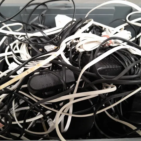 BOX OF ASSORTED HOUSE HOLD CABLES 