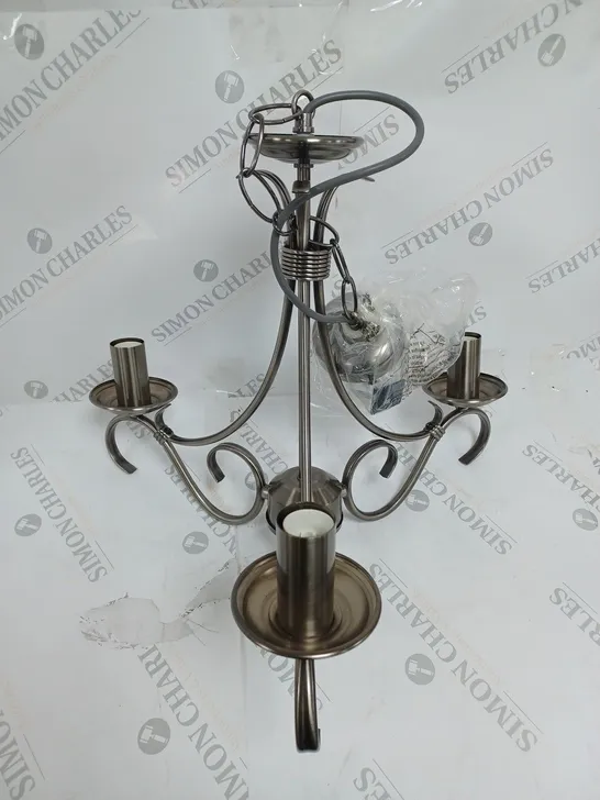 MILO LIGHTING 3 LIGHT BERNICE CEILING CHANDELIER CANDLE STYLE ANTIQUE SILVER