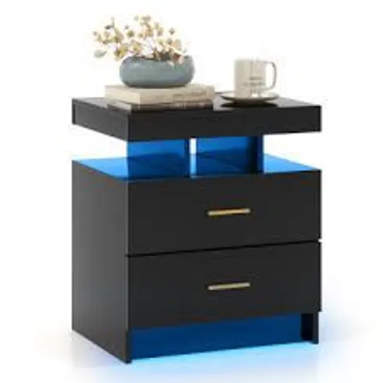 BOXED COSTWAY LED NIGHTSTAND WITH 2 STORAGE DRAWERS FOR BEDROOM - BLACK (1 BOX)