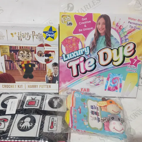 BOX OF APPROXIMATELY 10 ASSORTED TOYS AND GAMES TO INCLUDE HARRY POTTER CROCHET KIT, FAB LAB LUXURY TIE DYE, ETC