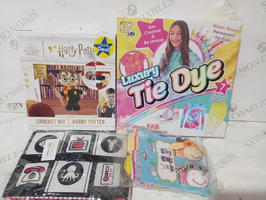 BOX OF APPROXIMATELY 10 ASSORTED TOYS AND GAMES TO INCLUDE HARRY POTTER CROCHET KIT, FAB LAB LUXURY TIE DYE, ETC