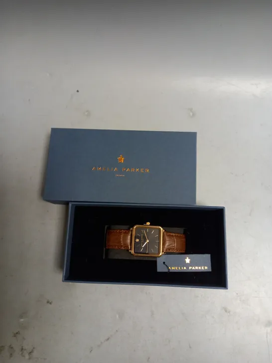 BOXED AMELIA PARKER WATCH IN GOLD AND BROWN LEATHER 