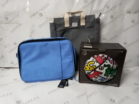 APPROXIMATELY 9 ASSORTED ITEMS TO INCLUDE KEITH HARING BASKETBALL SIZE 7, TOTE BACKPACK, CORE LAPTOP BAG 13 INCH ETC.