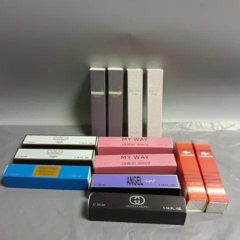 LOT OF 13 DESIGNER TRAVEL PERFUME SPRAYS 33ML TO INCLUDE GUCCI, CHANEL, AND PACO RABANNE