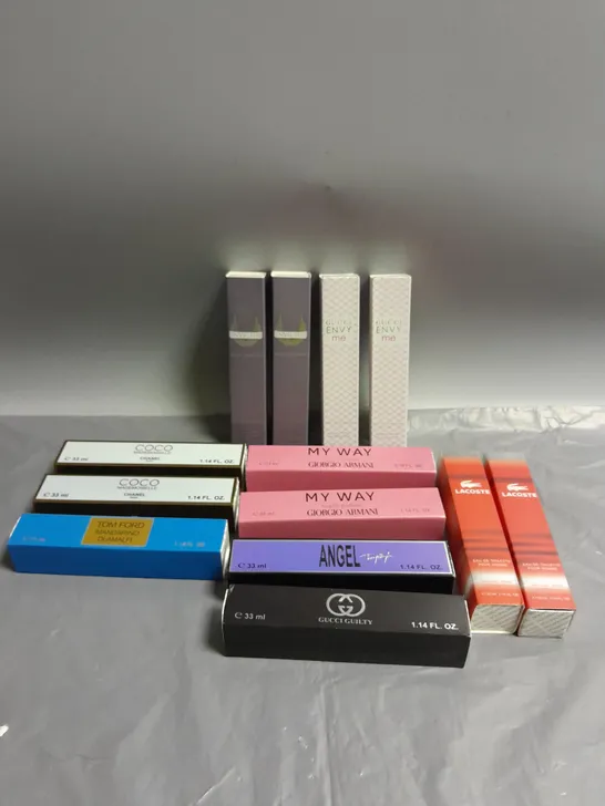 LOT OF 13 DESIGNER TRAVEL PERFUME SPRAYS 33ML TO INCLUDE GUCCI, CHANEL, AND PACO RABANNE