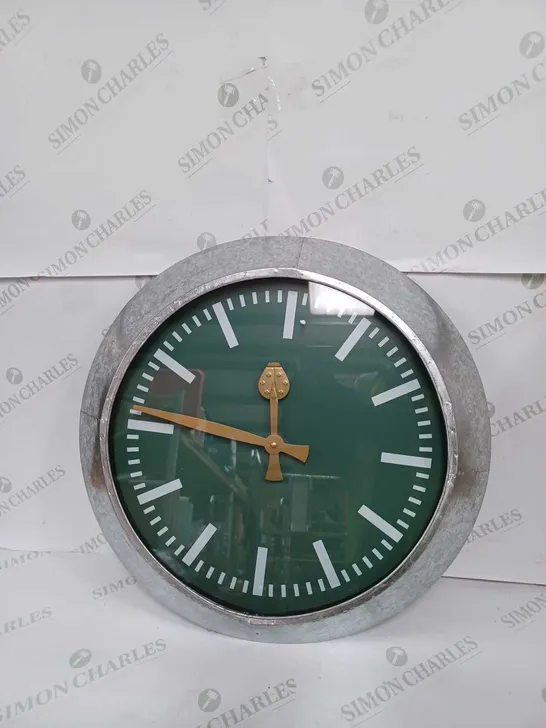 LARGE OUTDOOR GALVANISED STEEL CLOCK - GREEN FACE