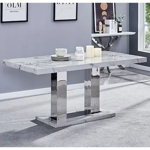 CANDICE HIGH GLOSS DINING TABLE IN DIVA MARBLE EFFECT (3 BOXES)