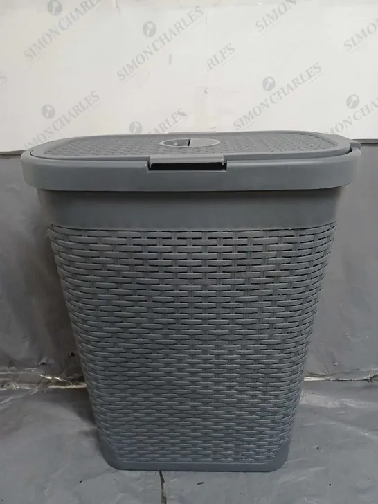 FAUX RATTAN 40L SLIM LAUNDRY HAMPER IN GREY