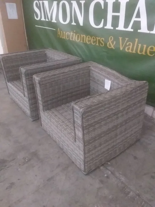 X2 RATTAN EFFECT GARDEN ARMCHAIRS GREY