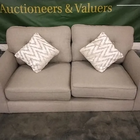 DESIGNER BEIGE FABRIC 2 SEATER SOFA WITH SCATTER CUSHIONS 