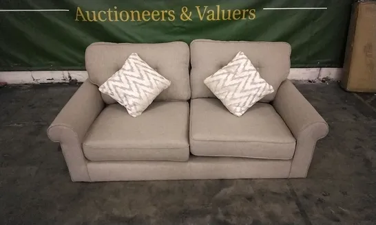 DESIGNER BEIGE FABRIC 2 SEATER SOFA WITH SCATTER CUSHIONS 