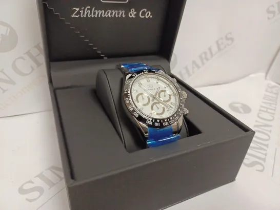 ZIHLMANN & CO Z400 MENS CHRONOGRAPH WATCH- SILVER STAINLESS STEEL CASE & STRAP- 3ATM WATER RESISTANT - DISPLAY BOX 