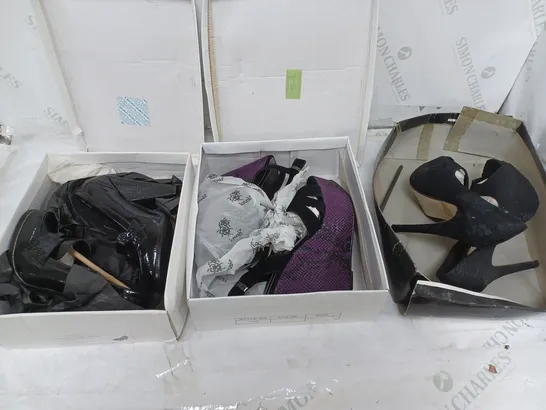 LARGE BOX OF APPROXIMATELY 10 ASSORTED BOXED AND UNBOXED SHOES TO INCLUDE BOOTS AND HEELS ETC.