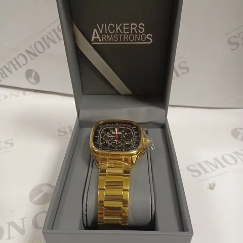 BOXED VICKERS ARMSTRONGS CLASSIQUE QUARTZ MOVEMENT GOLD COLOUR STAINLESS STEEL CHAIN LINK WATCH 