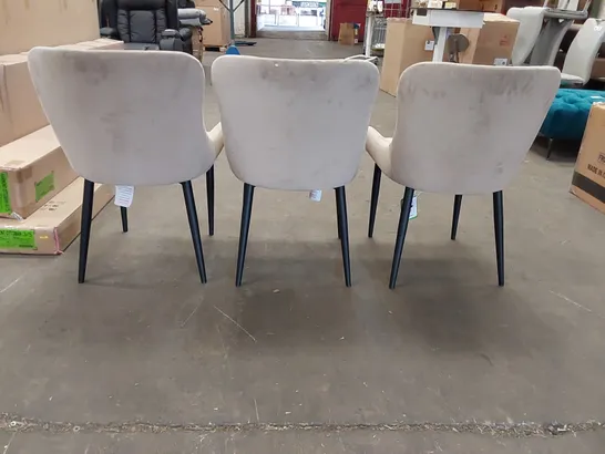 SET OF 3 DESIGNER BEIGE VELVET DINING CHAIRS (3 ITEMS)