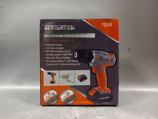 BOXED TERRATEK 18V LITHIUM CORDLESS DRILL