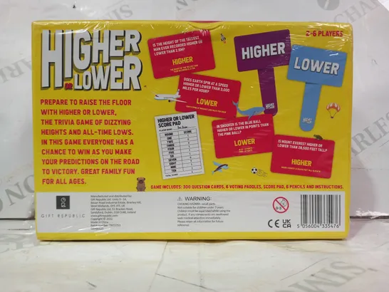 HIGHER OR LOWER - THE GAME OF DIZZYING HEIGHTS AND ALL TIME LOWS