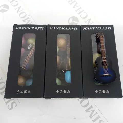 SET OF 3 BOXED ALANO BLUE MINIATURE WOODEN GUITAR DECORATIONS G-N-10