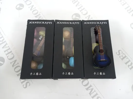 SET OF 3 BOXED ALANO BLUE MINIATURE WOODEN GUITAR DECORATIONS G-N-10