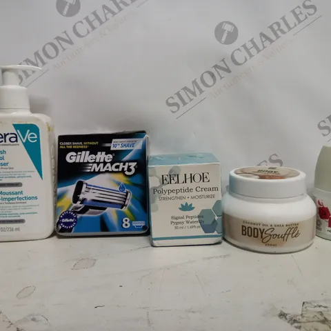 BOX OF APPROX 15 ASSORTED HEALTH AND BEAUTY ITEMS TO INCLUDE - GILLETTE MATCH 3 - CERAVE BLEMISH CONTROL CLEANSER - EELHOE STRENGTHEN + MOISTURISER ETC