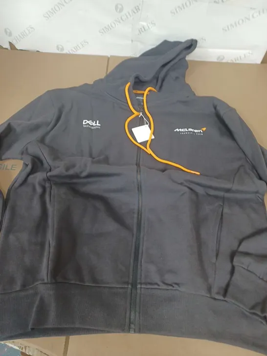 MCLAREN ZIP HOODIE IN GREY/ORANGE - LARGE