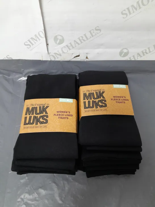 LOT OF 4 PAIRS OF MUK LUKS LADIES FLEECE LINED TIGHTS BLACK SIZE M/L