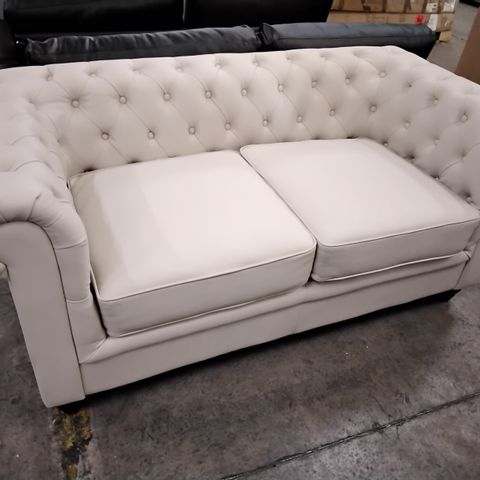 DESIGNER CREAM LEATHER CHESTERFIELD TWO SEATER SOFA 