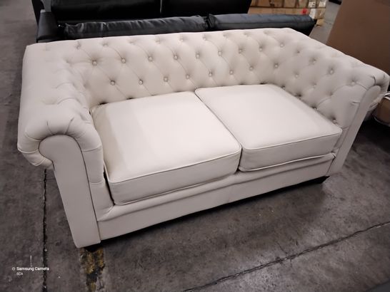 DESIGNER CREAM LEATHER CHESTERFIELD TWO SEATER SOFA 