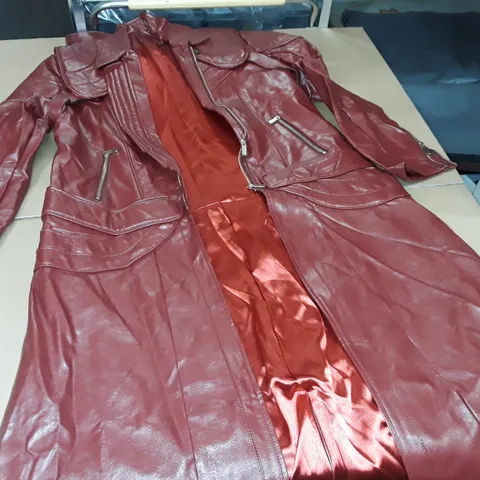 RED LEATHER LOOK TRENCH COAT - SIZE UNSPECIFIED 