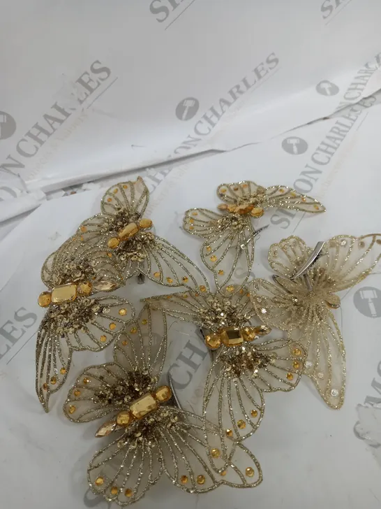 ALISON CORK CLOTHES CLIP SET OF GOLD GLITTER AND CRYSTAL BUTTERFLIES