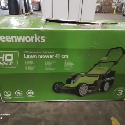 BOXED GREENWORKS LAWNMOWERS- 40V BATTERY