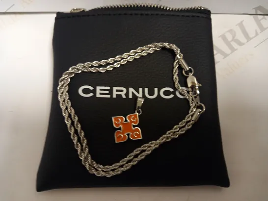 CERNUCCI SILVER CHAIN WITH SILVER/PEACH CHARM