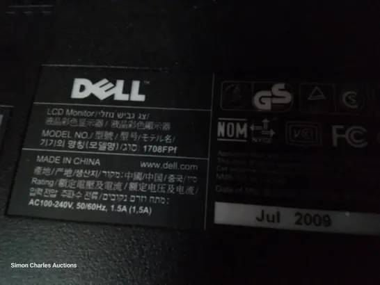 DELL LED DESK TOP MONITOR WITH STAND Model 1708FPI