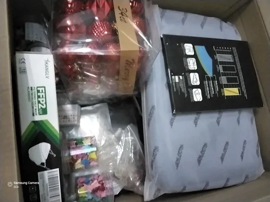 PALLET OF ASSORTED ITEMS INCLUDING SCREEN PROTECTORS, FILTERING BALF MASK, CHRISTMAS BAUBLES, 7.5M COHESIVE BANDAGE, INDIAN JEWELLERY SET, MONEY HEIST MASK